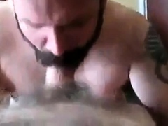 Bearded daddy sucks big hairy cock